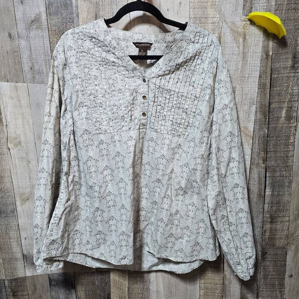 Bit & Bridle Grey Printed Pleated Western Rodeo Minimalist Cowgirl Top